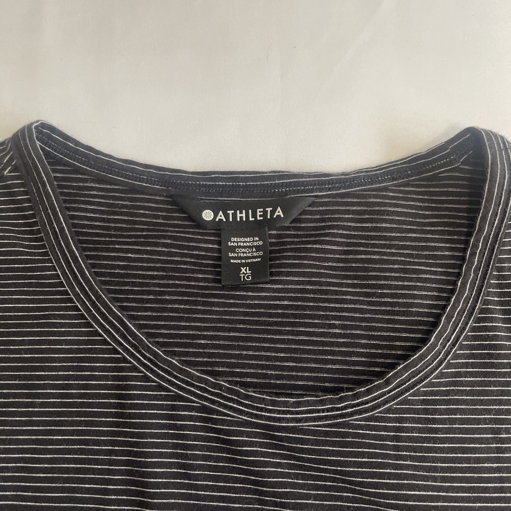 ATHLETA Women's Tee Crew Neck Short Sleeve Stretch Strip Black White Size XL